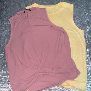 Bundle of 2 twist front tank tops - 1 - A New Day Tank -Yellow & 1  Pink -SHEIN